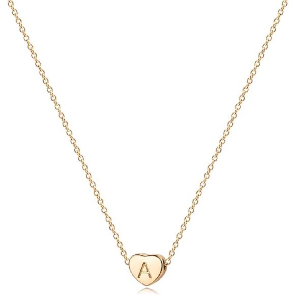 Tiny Gold Initial Heart Necklace-14K Gold Plated Handmade Dainty Letter Heart